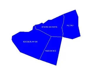 Mapa konturowa dzielnicy Ochota z podziałem na osiedla — Laptop zastępczy na czas naprawy — Mokotów