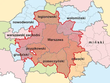 Mapa Warszawy i okolicznych powiatów (legionowski, wołomiński, miński, otwocki i inne) — Serwis ThinkPad dla firm — Praga-Północ