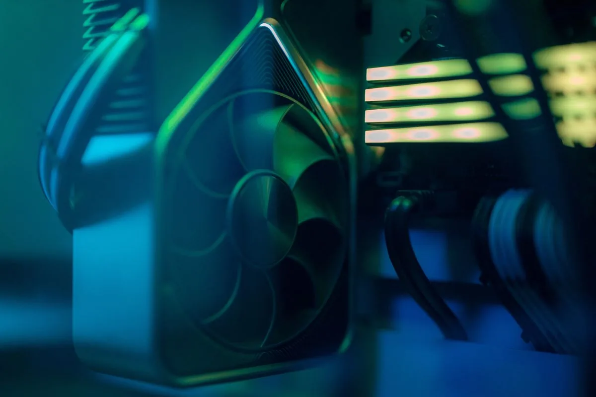 Zbliżenie wentylatora chłodzącego wewnątrz obudowy komputera, podświetlenie RGB — Wymiana baterii na pojemniejszą w starszym modelu Lenovo